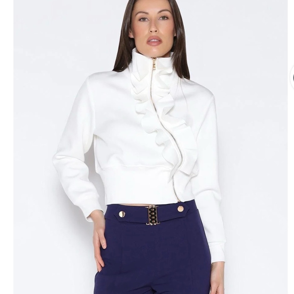Gracia White Jacket with Ruffle Detail